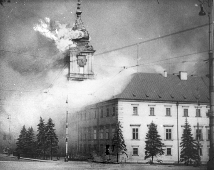 Warsaw's Royal Castle burns in September 1939 after German shellfire.